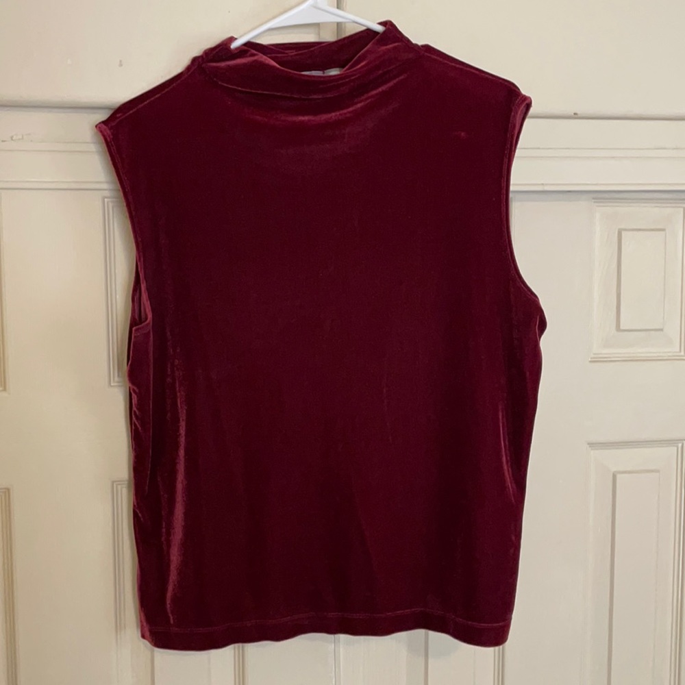 Mock turtleneck velvety vest tank top blouse